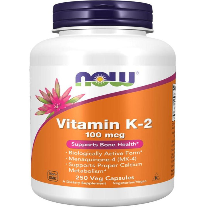 Vitamina K-2 de NOW Foods, 100 mcg, 100 cápsulas vegetales