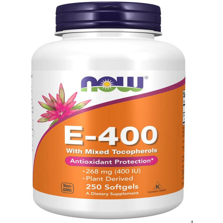 Vitamina E 400 UI de Now Foods, 250 cápsulas blandas con tocoferoles mixtos