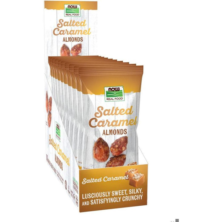 Paquete de snack de almendras y caramelo salado de NOW Foods, 35 gramos