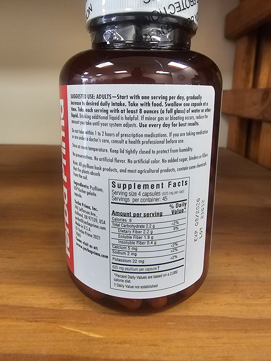 Yerba Prima Psyllium Husks Caps, 625 mg, 180 capsules