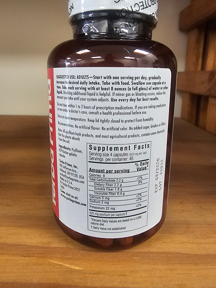 Yerba Prima Psyllium Husks Caps, 625 mg, 180 capsules