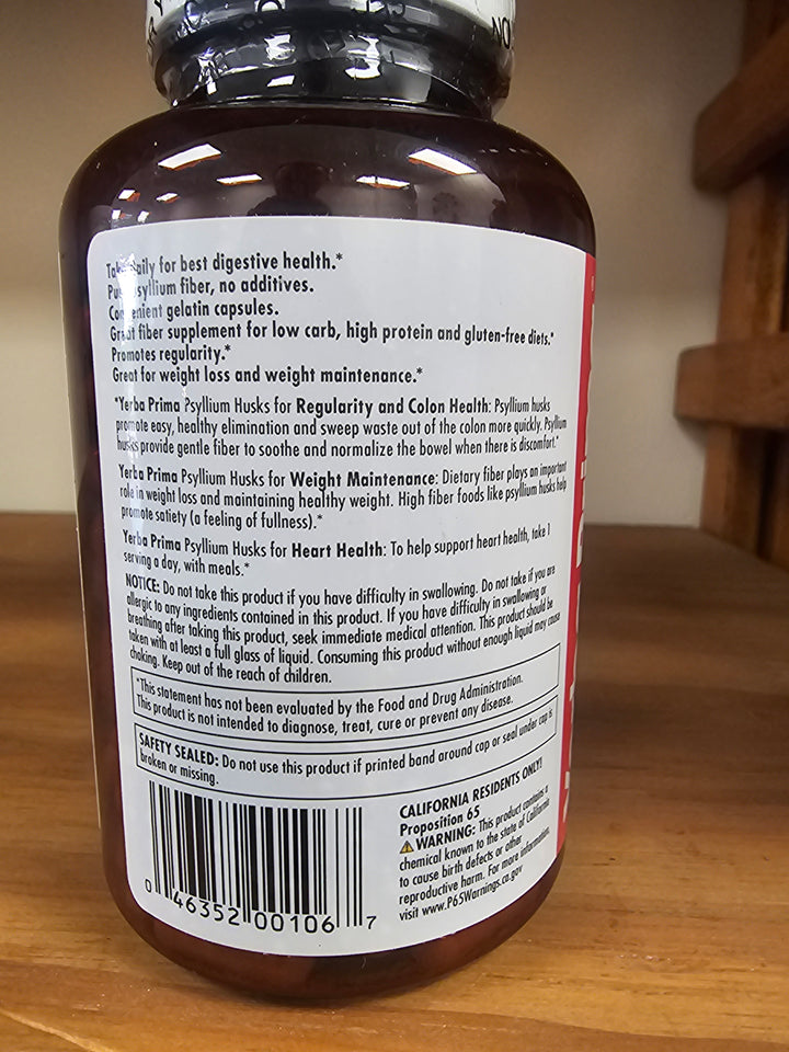 Yerba Prima Psyllium Husks Caps, 625 mg, 180 capsules